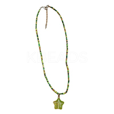 Resin Star Pendnat Glass Seed Beaded Necklaces for Women FS-WGF504C-03-1