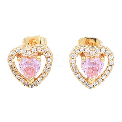 Cubic Zirconia Heart Stud Earrings EJEW-N011-59-1