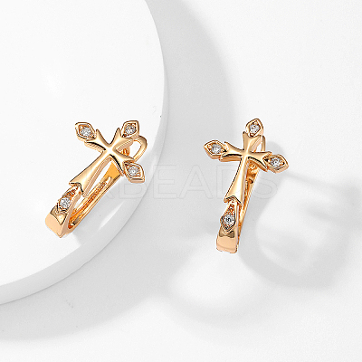 Elegant Brass Clear Cubic Zirconia Cross Hoop Earrings AK0383-1