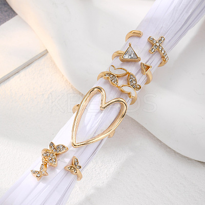 5Pcs Alloy Crystal Rhinestone & Natural Shell Finger Rings Sets FS-WG36854-01-1