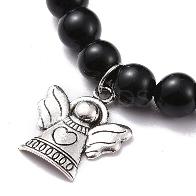 Natural Obsidian & Mixed Stone Round Beads Stretch Bracelet BJEW-JB07060-1