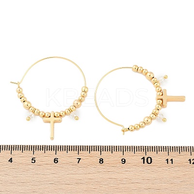Brass Glass Hoop Earrings EJEW-U040-03G-1