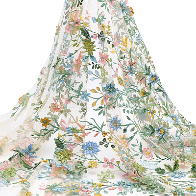 Flower Pattern Polyester Lace Fabic DIY-WH0061-019A-1