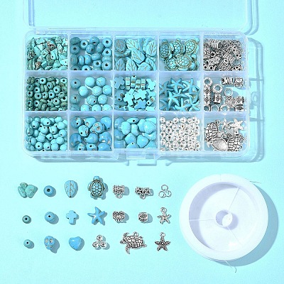 DIY Mixed Shapes Synthetic Turquoise Beads Bracelets Making Kits DIY-FS0007-53-1