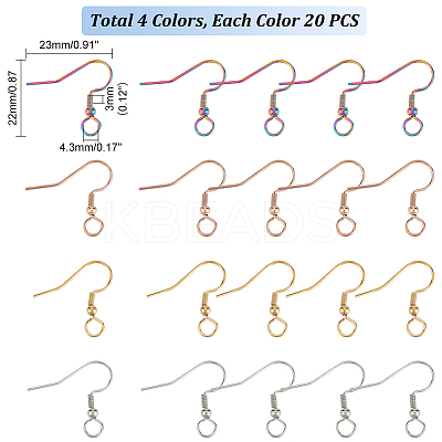 80Pcs 4 Colors 304 Stainless Steel Earring Hooks STAS-UN0054-22-1