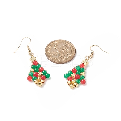 Christmas Tree Dyed Natural Malaysia Jade Dangle Earrings EJEW-JE05190-1