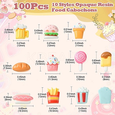 100Pcs 10 Styles Opaque Resin Imitation Food Cabochons RESI-CJ0003-64-1