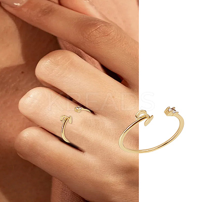 1Pc Letter Brass Rhinestone Open Cuff Rings for Women AJEW-LP0004-47S-G-1