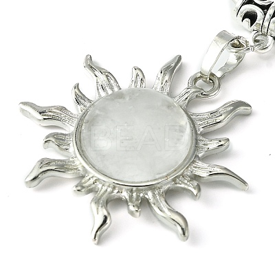 Natural Quartz Crystal & Brass Sun Pendant Keychain G-Z033-03P-02-1