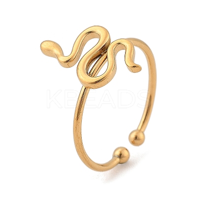 Snake 304 Stainless Steel Open Cuff Ring for Women LS-RJEW-M049-02G-1
