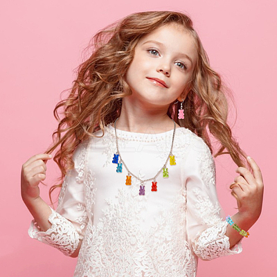 Bear Resin Pendant Necklaces & Beaded Bracelets & Dangle Earrings SJEW-AN0001-36-1