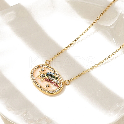 Brass Micro Pave Cubic Zirconia Star Oval Pendant Necklaces LS-NJEW-R018-04G-02-1