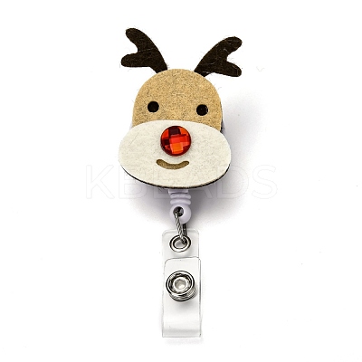 Christmas Reindeer/Stag/Deer Felt & ABS Plastic Badge Reel AJEW-I053-09-1