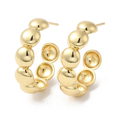 Rack Plating Brass Beaded Round Stud Earrings EJEW-R150-11G-1