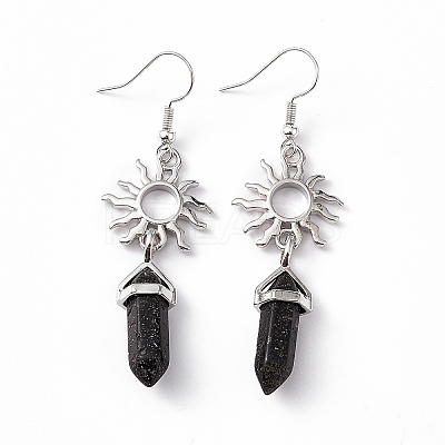 Natural Lava Rock Bullet with Sun Dangle Earrings EJEW-I276-01P-07-1