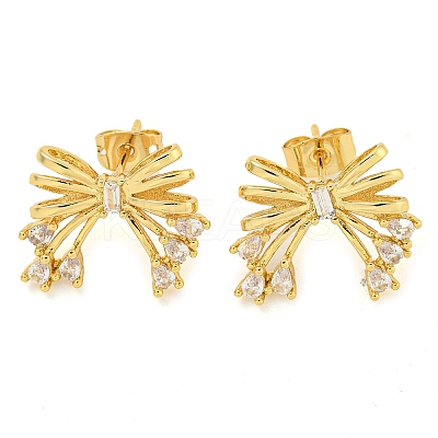 Bowknot Brass Micro Pave Cubic Zirconia Stud Earrings for Women EJEW-P275-05G-1