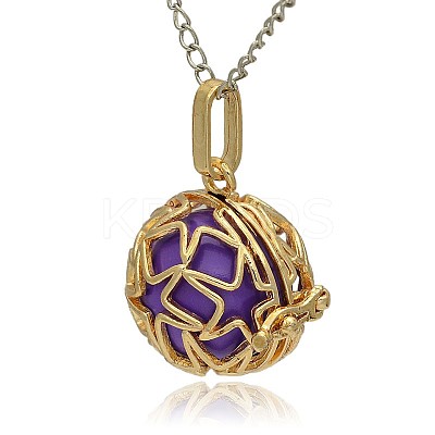 Golden Tone Brass Hollow Round Cage Pendants KK-J231-09G-1