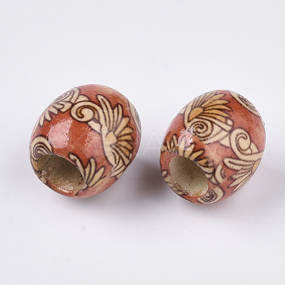Printed Natural Wood Large Hole Beads X-WOOD-R251-01-LF-1