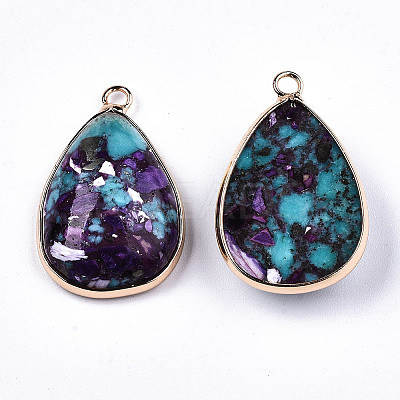 Teardrop Assembled Synthetic Turquoise and Natural Regalite/Imperial Jasper Pendants X-G-N330-20A-1