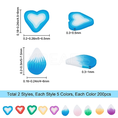 2000Pcs 10 Styles Handmade Polymer Clay Cabochons CLAY-SC0001-14-1