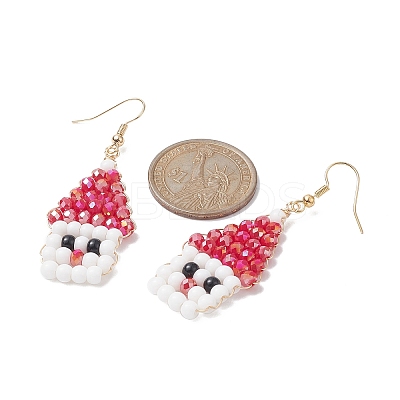 Glass Beaded Santa Claus Dangle Earrings EJEW-TA00238-1