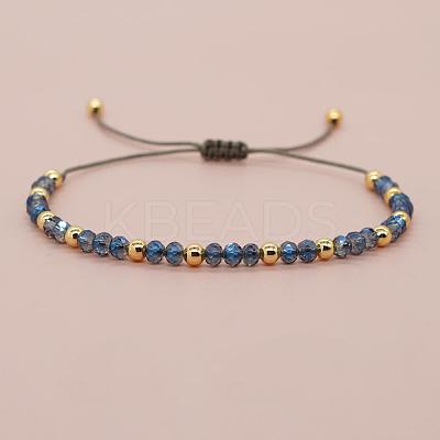 Glass & Brass Round Beads Braided Bead Bracelets LS-RD6595-8-1