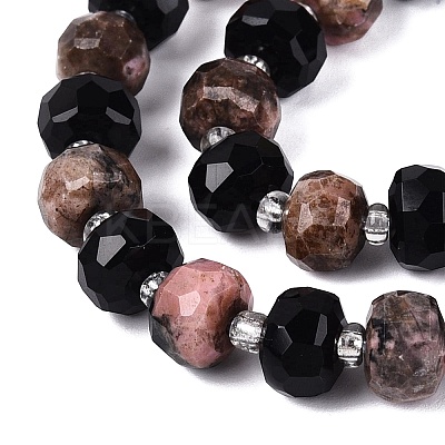 Natural Obsidian & Rhodonite Beads Strands G-Q614-03A-03-1