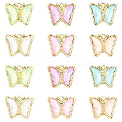12Pcs 6 Colors Alloy Glass Pendants GLAA-YW0005-67-1
