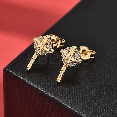 Cross Brass Micro Pave Clear Cubic Zirconia Stud Earrings EJEW-A135-17G-1