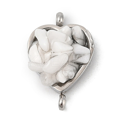 Natural Mixed Gemstone Chip 304 Stainless Steel Heart Connector Charms KK-P300-31P-1