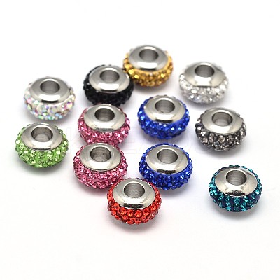 Rondelle 304 Stainless Steel Polymer Clay Rhinestone European Beads GPDL-P003-M-1