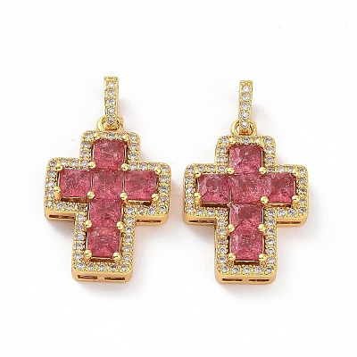 Brass Micro Pave Clear Cubic Zirconia Pendants ZIRC-F135-24G-01B-1