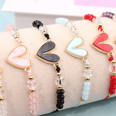 12Pcs Alloy Enamel Heart Link Bracelets FS-WGC54A2-01-1