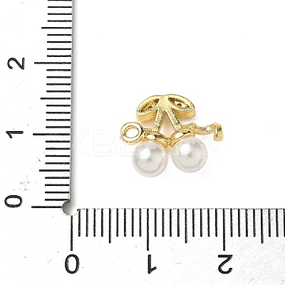 Brass Micro Pave Cubic Zirconia & ABS Plastic Imitation Pearl White Cherry Connector Charms KK-I276-56G-01-1
