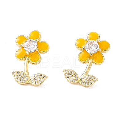 Enamel Flower of Life Stud Earrings with Clear Cubic Zirconia EJEW-I266-12G-05-1
