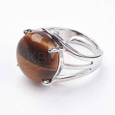 Adjustable Natural Tiger Eye Finger Rings LS-RJEW-F075-01A-1