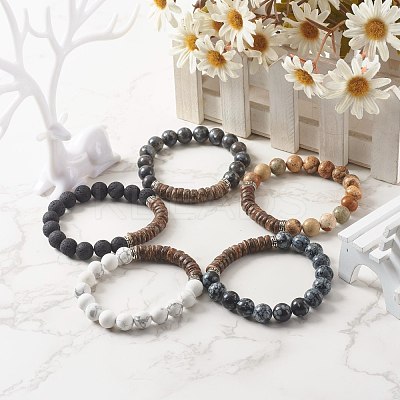 Natural Mixed Stone Round Beads Stretch Bracelets BJEW-JB06637-1