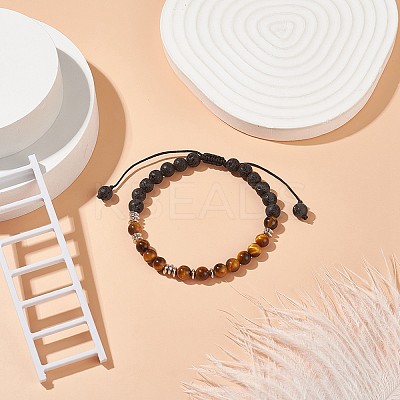 Natural Tiger Eye & Lava Rock Braided Bead Bracelet BJEW-TA00188-01-1