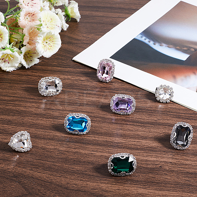 8Pcs 8 Styles Iron & Glass Shoe Buckle Clips FIND-CP0002-96-1