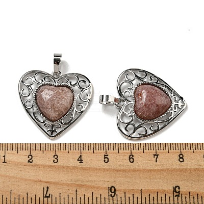Natural Strawberry Quartz Peach Love Heart Pendants G-G158-01S-1