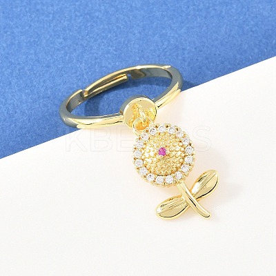 Brass Micro Pave Cubic Zirconia Pendant Finger Rings for Women RJEW-A090-02G-1