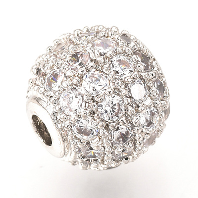 Brass Micro Pave Cubic Zirconia Beads ZIRC-Q013-12mm-142P-1