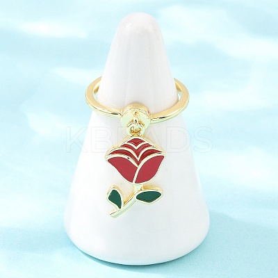 Adjustable Brass Enamel Pendant Finger Rings for Women LS-RJEW-A090-03G-1