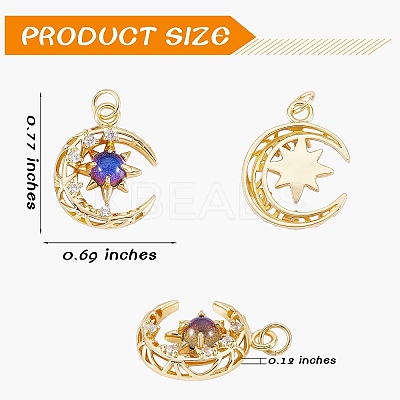 8Pcs 4 Colors Brass Micro Pave Clear Cubic Zirconia Glass Pendants FIND-SZ0005-82-1