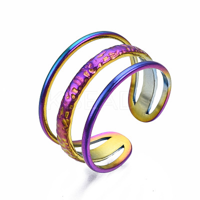 Hollow 3 Line Cuff Rings RJEW-N038-010-1