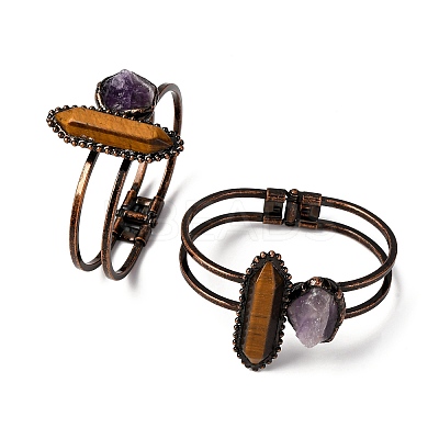 Natural Tiger Eye & Amethyst Beads Bangeles G-B150-05R-05-1