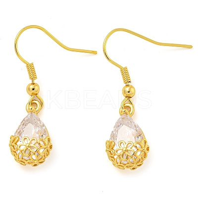 Rack Plating Brass Clear Cubic Zirconia Teardrop Dangle Earrings EJEW-T021-05G-1