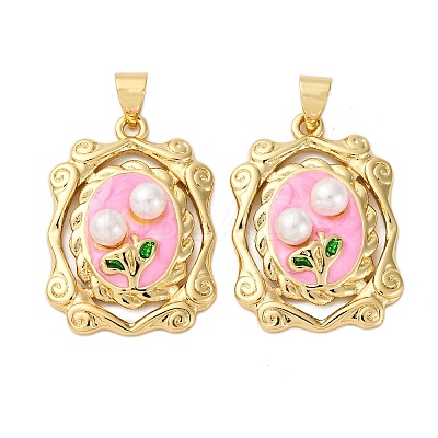 Flower Brass Enamel Pendants KK-D390-17G-02-1