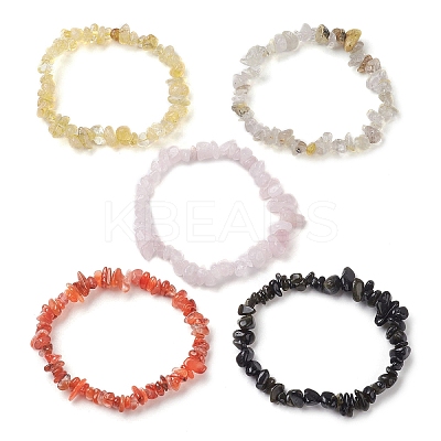 12 Constellation Natural Mixed Gemstone Chip Beaded Stretch Bracelets Sets for Women Men BJEW-JB10264-06-1