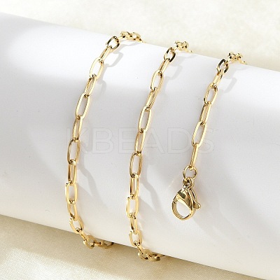 Ion Plating(IP) 304 Stainless Steel Paperclip Chain Necklace for Women X-NJEW-G097-14G-1